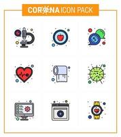 corona virus enfermedad 9 línea llena paquete de iconos de color plano chupar como papel tisú médico cuidado de la salud corazón viral coronavirus 2019nov enfermedad vector elementos de diseño