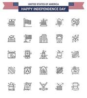 Happy Independence Day 25 Lines Icon Pack for Web and Print day balloons candle ice cream cream Editable USA Day Vector Design Elements