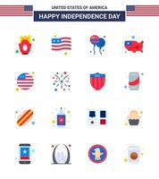 Pack of 16 USA Independence Day Celebration Flats Signs and 4th July Symbols such as international flag country bloons usa states Editable USA Day Vector Design Elements
