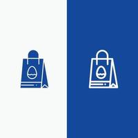 bolsa de compras bolsa huevo de pascua línea y glifo icono sólido bandera azul línea y glifo icono sólido bandera azul vector