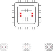 sistema tecnología tecnología cpu negrita y delgada línea negra conjunto de iconos vector