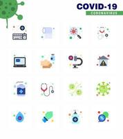 16 Flat Color Set of corona virus epidemic icons such as medical healthcare care diagnosis scan viral coronavirus 2019nov disease Vector Design Elements