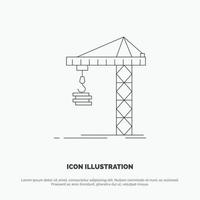 Crane Building Construction Constructing Tower Line Icon Vector