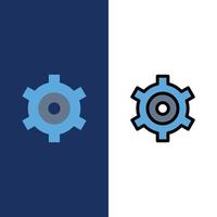 engranaje ajuste cogs iconos plano y línea llena icono conjunto vector fondo azul