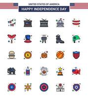 USA Independence Day Flat Filled Line Set of 25 USA Pictograms of usa house independence day building parade Editable USA Day Vector Design Elements