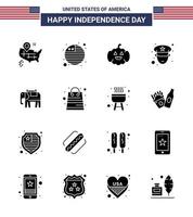 16 iconos creativos de estados unidos signos de independencia modernos y símbolos del 4 de julio de paquetes vector