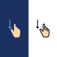 gesto de dedo hacia abajo gestos iconos de mano planos y llenos de línea conjunto de iconos vector fondo azul