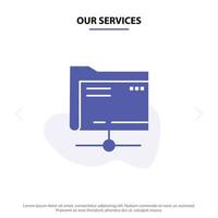 Our Services Folder Data Server Storage Solid Glyph Icon Web card Template vector