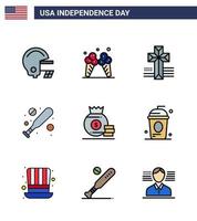 feliz día de la independencia 9 líneas planas rellenas paquete de iconos para web e imprimir pastel dinero bolsa cruzada elementos de diseño vectorial editables del día de estados unidos vector