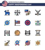 Modern Set of 16 Flat Filled Lines and symbols on USA Independence Day such as bird american flag sport hokey Editable USA Day Vector Design Elements