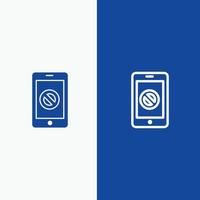 Mobile Cell Phone No No Mobile Line and Glyph Solid icon Blue banner Line and Glyph Solid icon Blue banner vector