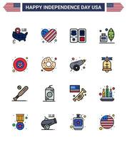 16 iconos creativos de estados unidos signos de independencia modernos y símbolos del 4 de julio de escudo de insignia de estrella elementos de diseño de vector de día de estados unidos editables de plumas americanas