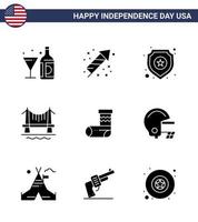 Set of 9 Modern Solid Glyphs pack on USA Independence Day celebration city holiday building sign Editable USA Day Vector Design Elements