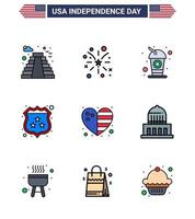 9 iconos creativos de estados unidos signos de independencia modernos y símbolos del 4 de julio de escudo de botella de policía del país elementos de diseño de vector de día de estados unidos editables estadounidenses