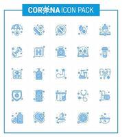 CORONAVIRUS 25 Blue Icon set on the theme of Corona epidemic contains icons such as handbook fever protection dengue blood viral coronavirus 2019nov disease Vector Design Elements