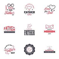 las tarjetas de felicitación del día del padre feliz establecen 9 letras tipográficas vectoriales en negro y rosa utilizables para imprimir pancartas eres el mejor diseño de texto de papá elementos de diseño vectorial editables vector