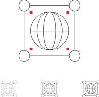 Globe Global World Science Bold and thin black line icon set vector