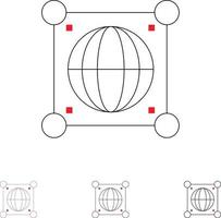 conjunto de iconos de línea negra audaz y delgada de ciencia global del mundo global vector