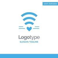 Wifi Love Wedding Heart Blue Solid Logo Template Place for Tagline vector