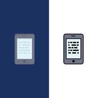 Mobile Read Data Secure E learning  Icons Flat and Line Filled Icon Set Vector Blue Background
