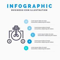 bombilla idea solución dólar línea icono con 5 pasos presentación infografía fondo vector