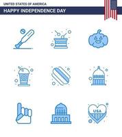 Pack of 9 creative USA Independence Day related Blues of american drink independence cola usa Editable USA Day Vector Design Elements