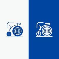 línea de inspiración de sueño de bicicleta grande y glifo icono sólido línea de bandera azul y glifo icono sólido bandera azul vector