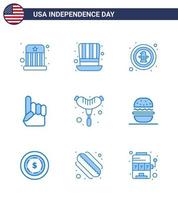 Pack of 9 creative USA Independence Day related Blues of food usa american hand badge Editable USA Day Vector Design Elements