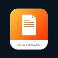 botón de aplicación móvil de informe de datos de texto de archivo versión de glifo de android e ios vector