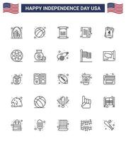 Big Pack of 25 USA Happy Independence Day USA Vector Lines and Editable Symbols of love day usa receipt usa Editable USA Day Vector Design Elements