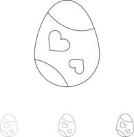 pájaro decoración huevo de pascua corazón audaz y delgada línea negra conjunto de iconos vector