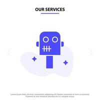 Our Services Space Suit Robot Solid Glyph Icon Web card Template vector