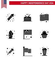 Stock Vector Icon Pack of American Day 9 Line Signs and Symbols for flag day country desert flower Editable USA Day Vector Design Elements