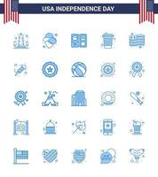 USA Independence Day Blue Set of 25 USA Pictograms of usa country book drink bottle Editable USA Day Vector Design Elements