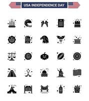 feliz día de la independencia 25 paquete de iconos de glifos sólidos para web e imprimir dinero declaración unida democrática de independencia elementos de diseño vectorial del día de estados unidos editables estadounidenses vector