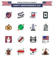 conjunto de 16 iconos del día de los ee.uu. símbolos americanos signos del día de la independencia para los elementos de diseño del vector del día de los ee.uu.