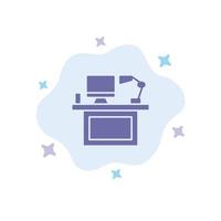 Computer Desk Desktop Monitor Office Place Table Blue Icon on Abstract Cloud Background vector