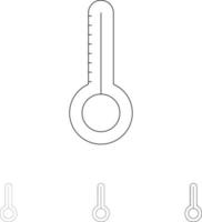 conjunto de iconos de línea negra audaz y delgada del clima del termómetro de temperatura vector