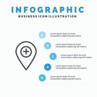 Plus Location Map Marker Pin Line icon with 5 steps presentation infographics Background vector