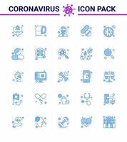 25 Blue Set of corona virus epidemic icons such as care pill safety medicine safety viral coronavirus 2019nov disease Vector Design Elements