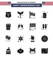 16 iconos creativos de estados unidos signos de independencia modernos y símbolos del 4 de julio de comida frise bandera vino bebida elementos de diseño de vector de día de estados unidos editables