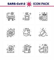 Coronavirus Precaution Tips icon for healthcare guidelines presentation 9 Line icon pack such as lab virus no disease warning viral coronavirus 2019nov disease Vector Design Elements