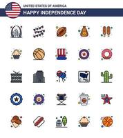 conjunto de 25 iconos del día de los ee.uu. símbolos americanos signos del día de la independencia para hot dog cash ball bag dólar elementos de diseño vectorial editables del día de los ee.uu. vector