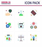 Covid19 icon set for infographic 9 Flat Color pack such as hospital rx capsule message bubble viral coronavirus 2019nov disease Vector Design Elements