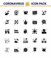 25 Solid Glyph Corona Virus pandemic vector illustrations ask a doctor medical monitor infection place medical electronics washing viral coronavirus 2019nov disease Vector Design Elements