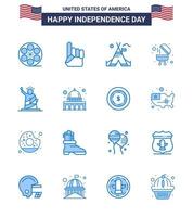 Big Pack of 16 USA Happy Independence Day USA Vector Blues and Editable Symbols of of landmarks tent free grill barbecue Editable USA Day Vector Design Elements