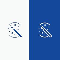 Tricks Solution Magic Stick Line and Glyph Solid icon Blue banner vector