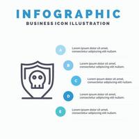 Shield Security Secure Plain Line icon with 5 steps presentation infographics Background vector