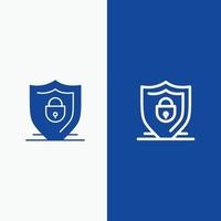 Internet Shield Lock Security Line and Glyph Solid icon Blue banner Line and Glyph Solid icon Blue banner vector