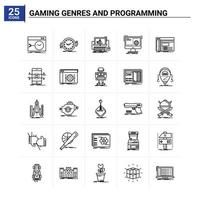 25 Gaming Genres And Programming icon set vector background